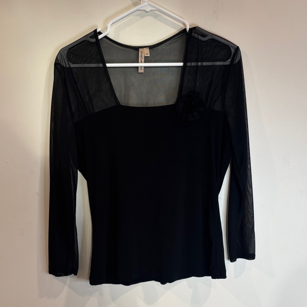 Susan Lawrence Black Sheer Sleeve Blouse - Picture 1 of 6